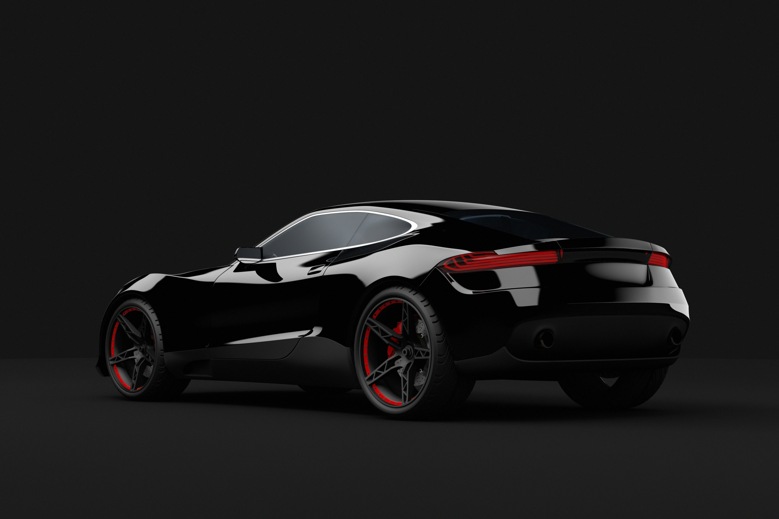 Black sport car on dark background